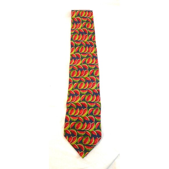 100% Silk GUCCI Navy Watermelon Tie Designer Made in Italy Summer Fruit Vintage - Picture 3 of 5